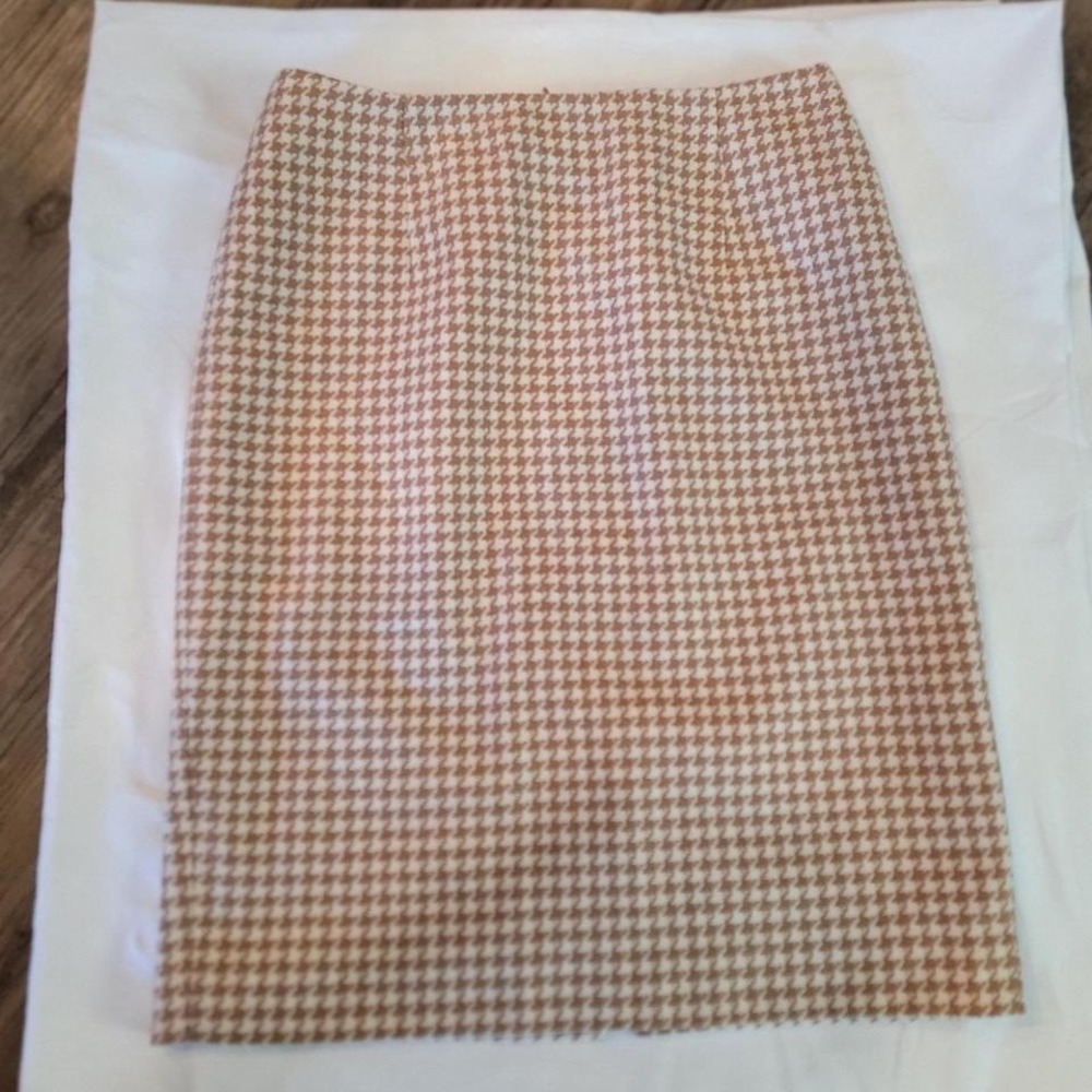 Ann Taylor Loft Tan Houndstooth Wool Blend‎ Pencil Skirt Size 4P Petite